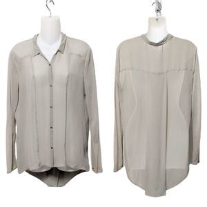 HELMUT LANG 100% Silk Sheer High Low Blouse L